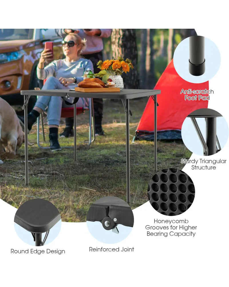 Folding Camping Table with All-Weather HDPE Tabletop and Rustproof Steel Frame-Gray - Gray - Camping Furniture