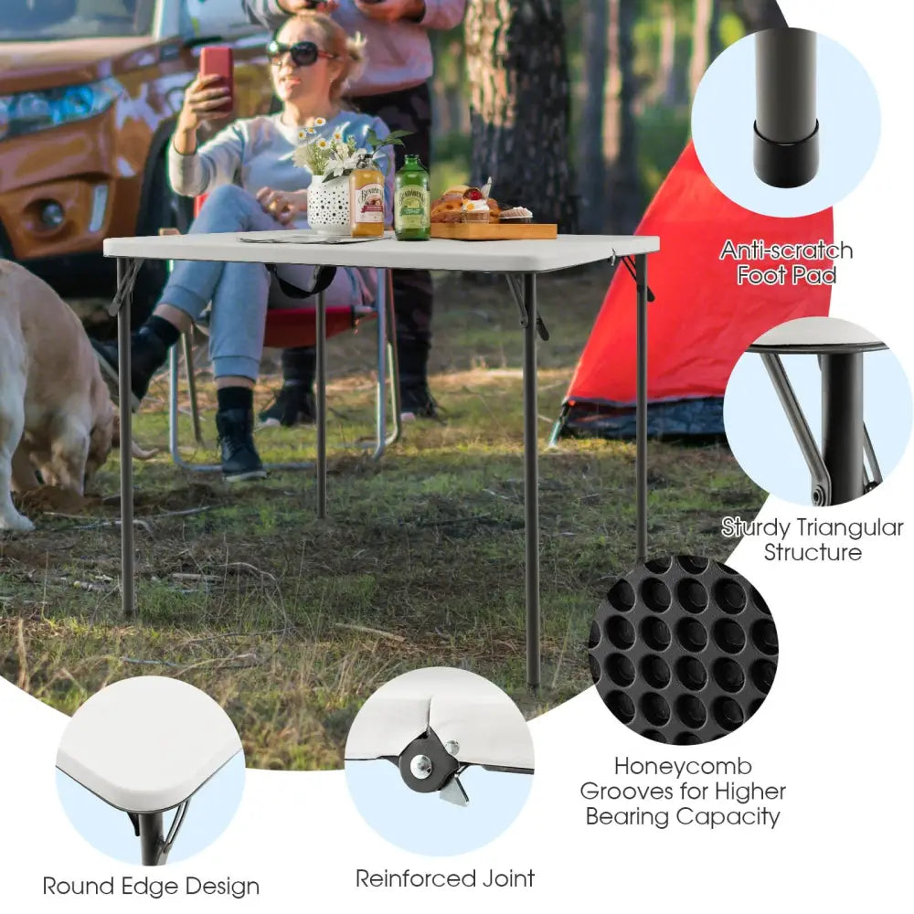 Folding Camping Table with All-Weather HDPE Tabletop and Rustproof Steel Frame-White - White - Camping Furniture