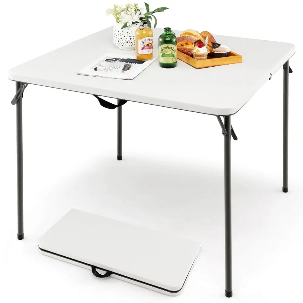 Folding Camping Table with All-Weather HDPE Tabletop and Rustproof Steel Frame-White - White - Camping Furniture