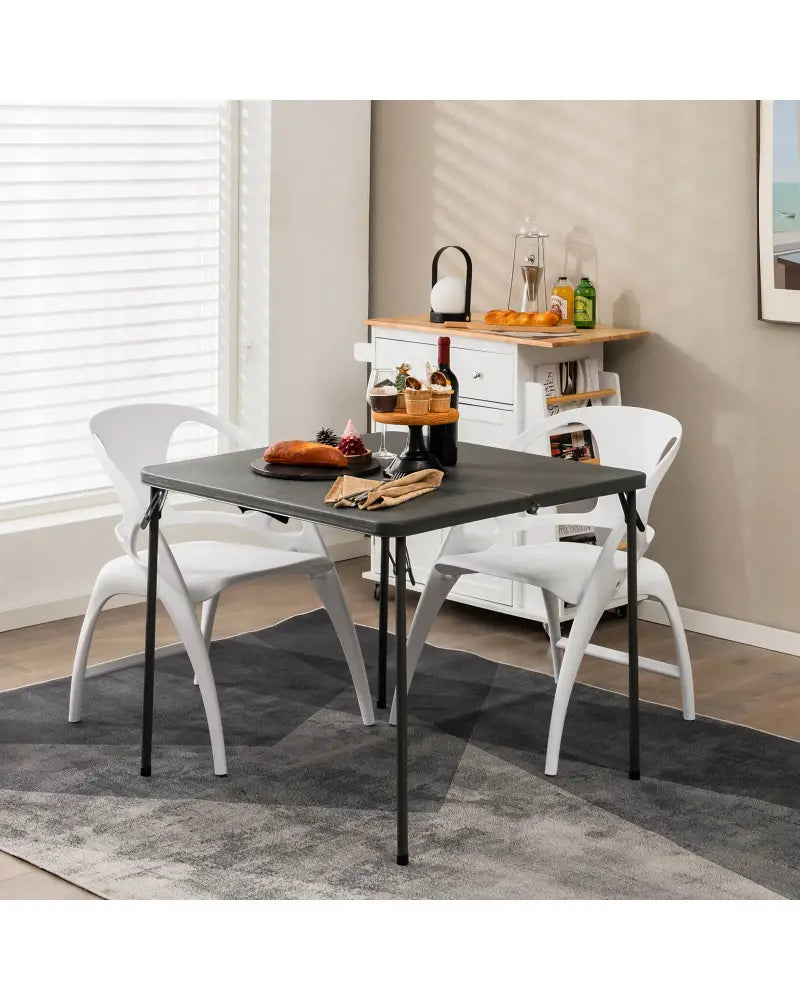 Folding Camping Table with All-Weather HDPE Tabletop and Rustproof Steel Frame-Gray - Gray - Camping Furniture