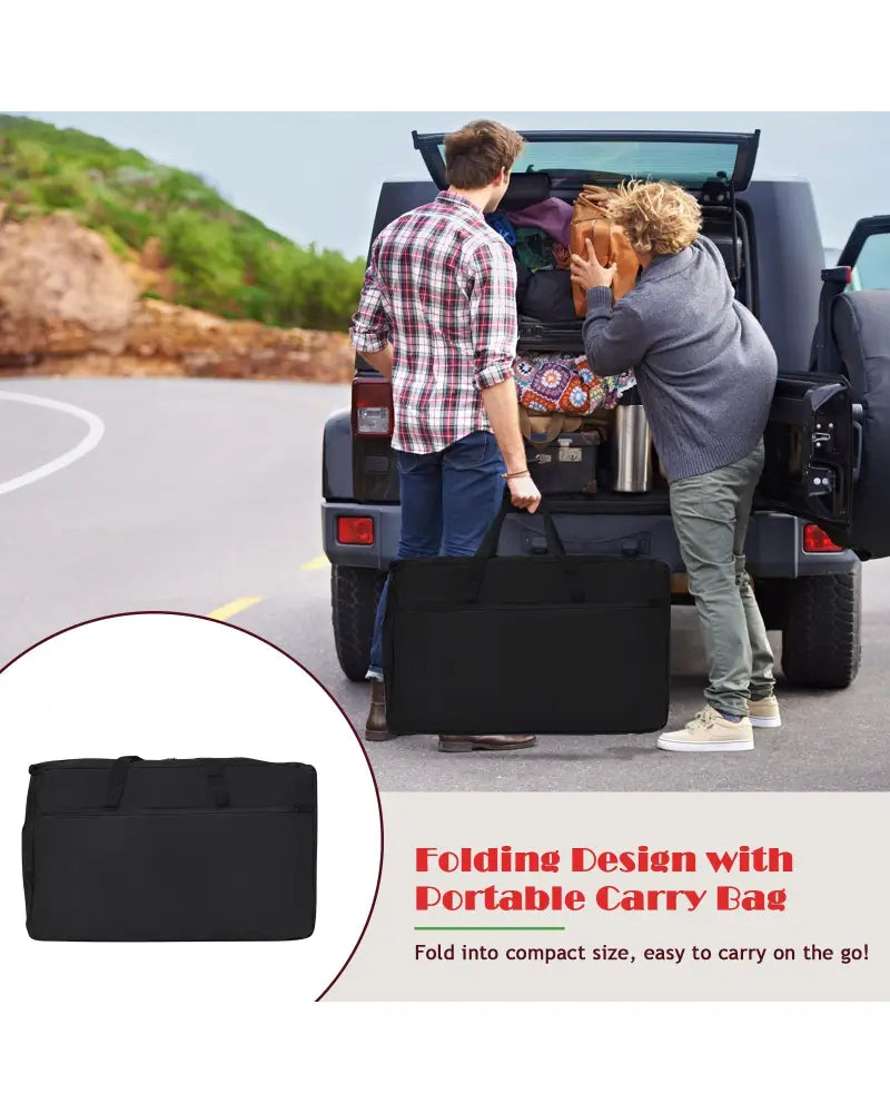Folding Camping Table with Storage Organizer-Black - Black - Camping Furniture