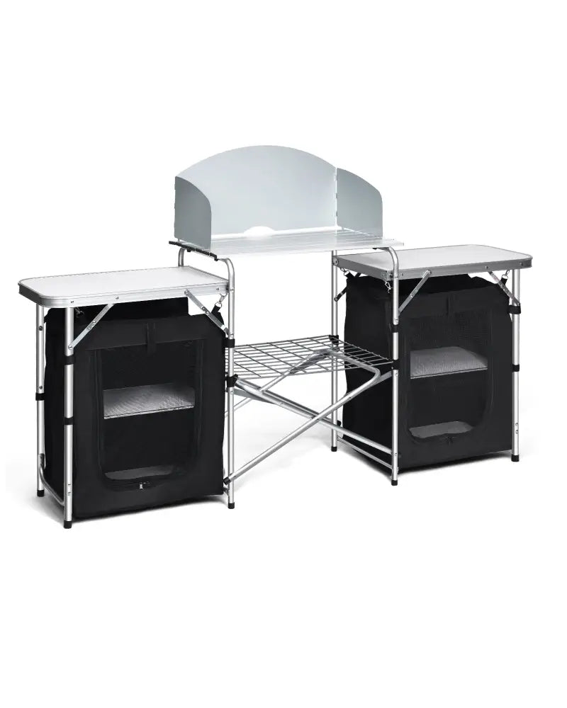 Folding Camping Table with Storage Organizer-Black - Black - Camping Furniture