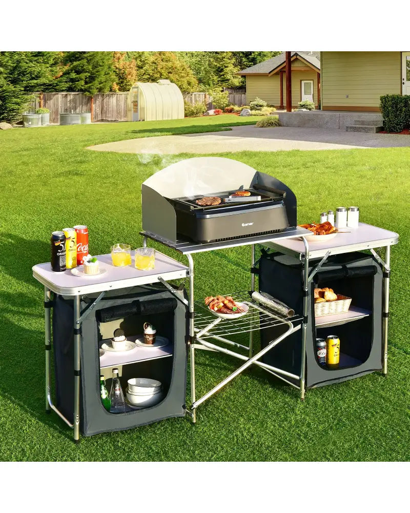 Folding Camping Table with Storage Organizer-Gray - Gray - Camping Furniture