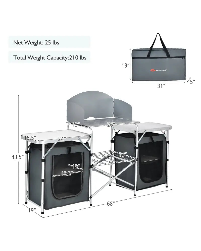 Folding Camping Table with Storage Organizer-Gray - Gray - Camping Furniture