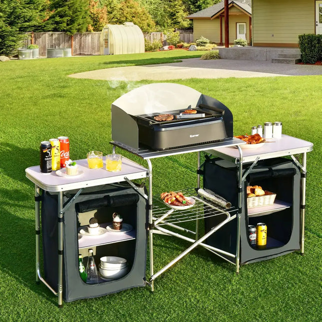 Folding Camping Table with Storage Organizer-Gray - Gray - Camping Furniture