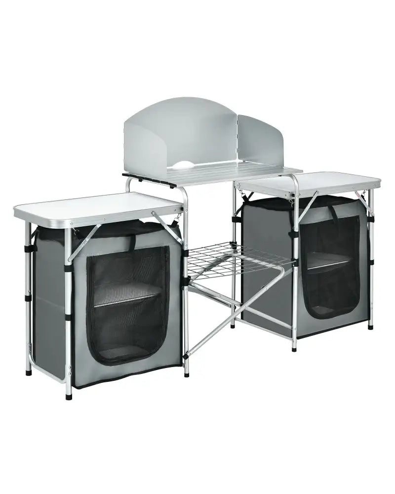 Folding Camping Table with Storage Organizer-Gray - Gray - Camping Furniture