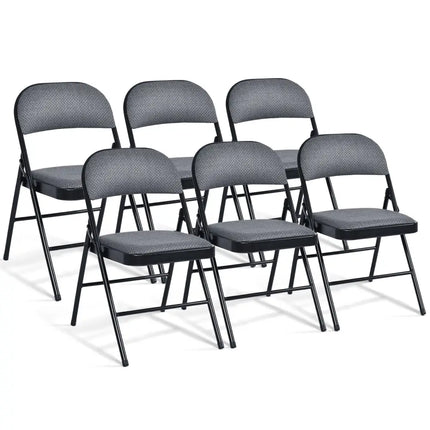Folding Chair Set with Upholstered Seat and Fabric Covered Backrest-Set of 6 - Gray - Conference Chairs