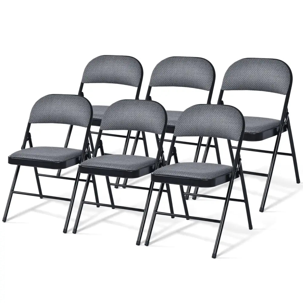 Folding Chair Set with Upholstered Seat and Fabric Covered Backrest-Set of 6 - Gray - Conference Chairs