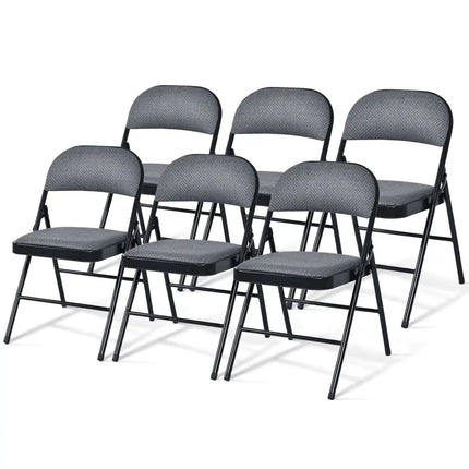 Folding Chair Set with Upholstered Seat and Fabric Covered Backrest-Set of 6 - Gray - Conference Chairs