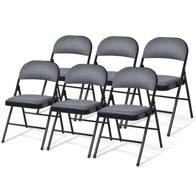Folding Chair Set with Upholstered Seat and Fabric Covered Backrest-Set of 6 - Gray - Conference Chairs