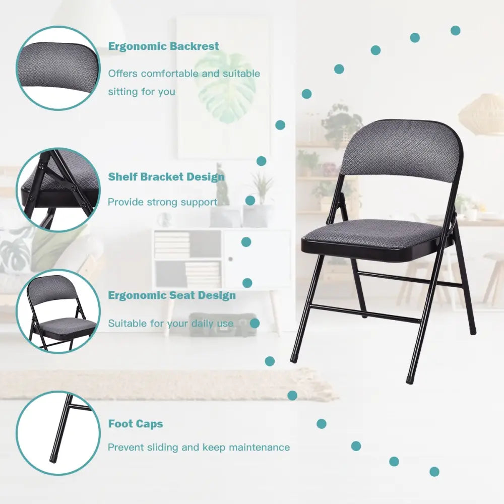 Folding Chair Set with Upholstered Seat and Fabric Covered Backrest - Conference Chairs