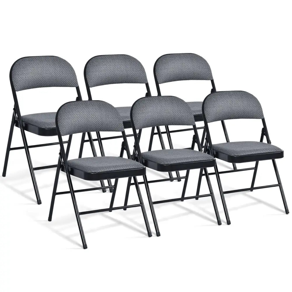 Folding Chair Set with Upholstered Seat and Fabric Covered Backrest-Set of 6 - Gray - Conference Chairs