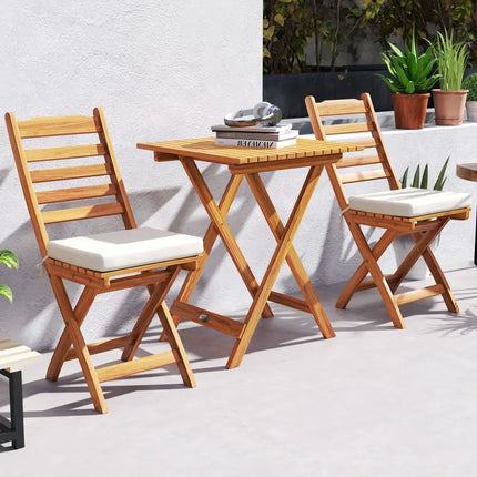 Folding Chair Table Set with Soft Seat Cushions and Table-White - White - Patio Conversation Sets