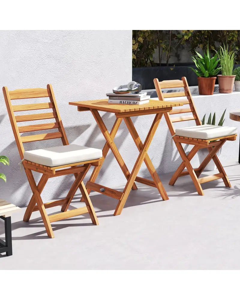 Folding Chair Table Set with Soft Seat Cushions and Table-White - White - Patio Conversation Sets