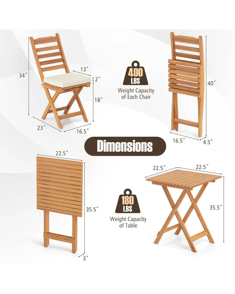 Folding Chair Table Set with Soft Seat Cushions and Table-White - White - Patio Conversation Sets