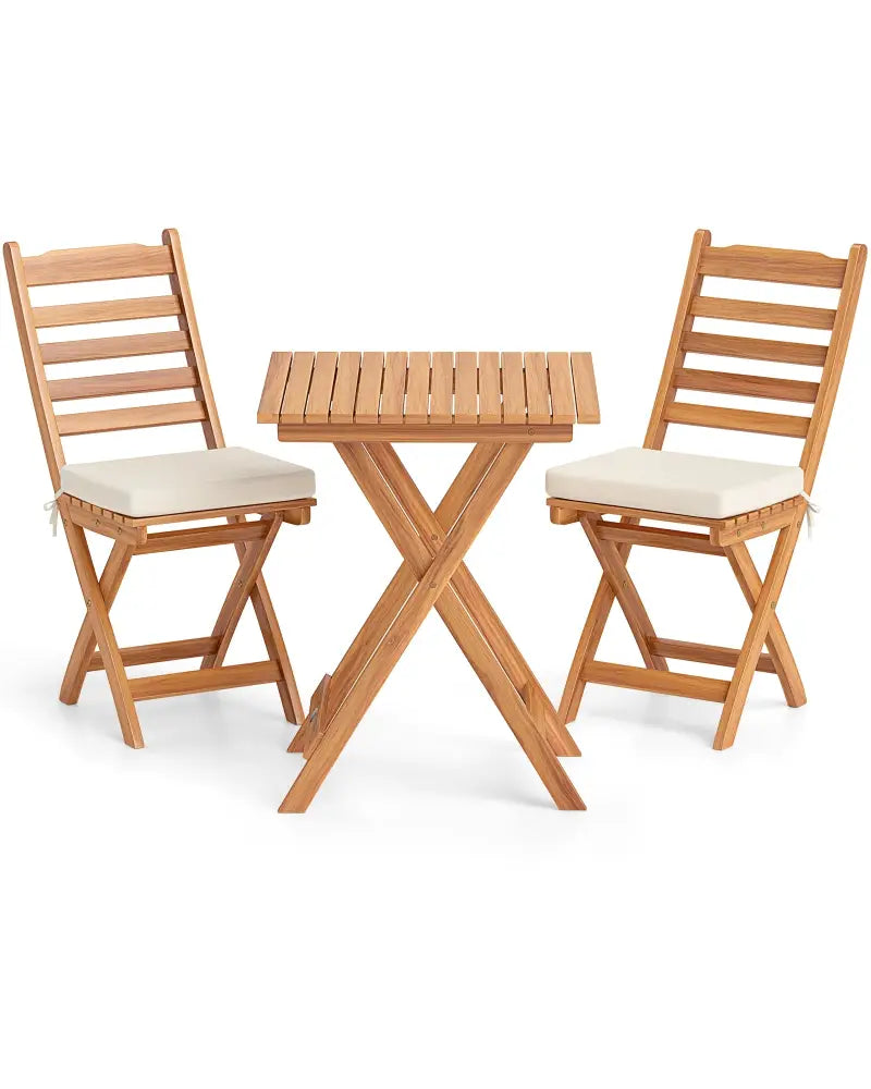 Folding Chair Table Set with Soft Seat Cushions and Table-White - White - Patio Conversation Sets