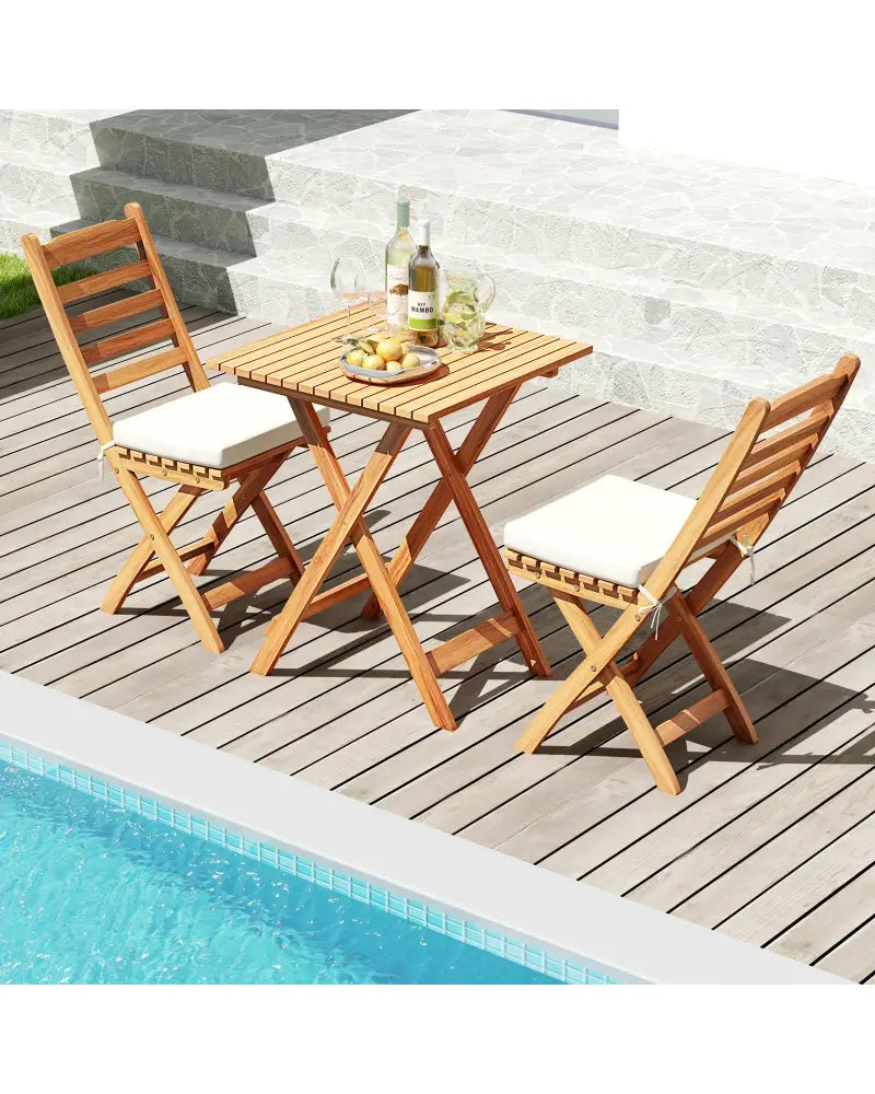 Folding Chair Table Set with Soft Seat Cushions and Table-White - White - Patio Conversation Sets