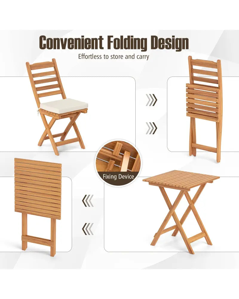 Folding Chair Table Set with Soft Seat Cushions and Table-White - White - Patio Conversation Sets