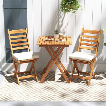 Folding Chair Table Set with Soft Seat Cushions and Table-White - White - Patio Conversation Sets