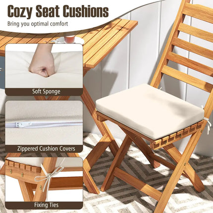 Folding Chair Table Set with Soft Seat Cushions and Table-White - White - Patio Conversation Sets