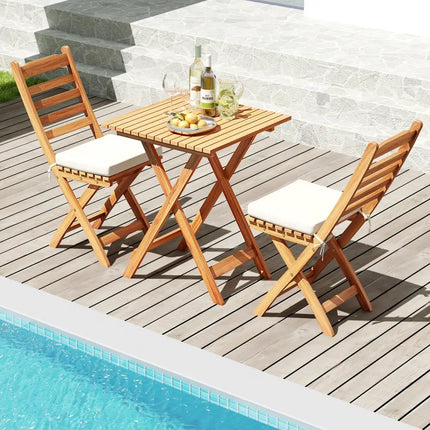 Folding Chair Table Set with Soft Seat Cushions and Table-White - White - Patio Conversation Sets