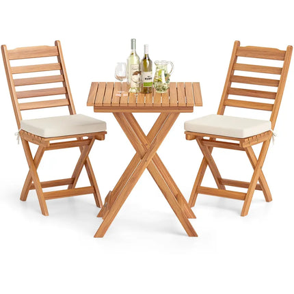 Folding Chair Table Set with Soft Seat Cushions and Table-White - White - Patio Conversation Sets
