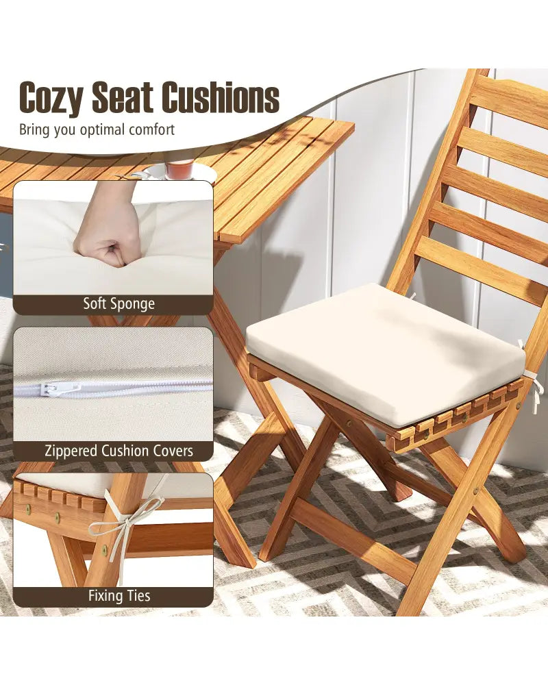 Folding Chair Table Set with Soft Seat Cushions and Table-White - White - Patio Conversation Sets