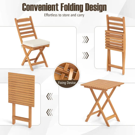 Folding Chair Table Set with Soft Seat Cushions and Table-White - White - Patio Conversation Sets