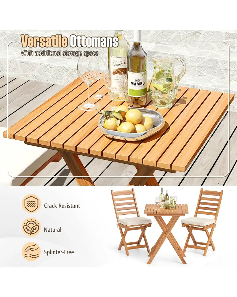 Folding Chair Table Set with Soft Seat Cushions and Table-White - White - Patio Conversation Sets