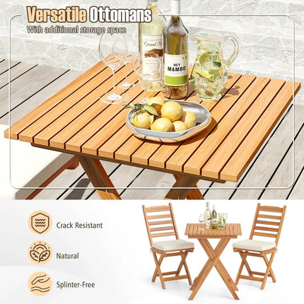 Folding Chair Table Set with Soft Seat Cushions and Table-White - White - Patio Conversation Sets