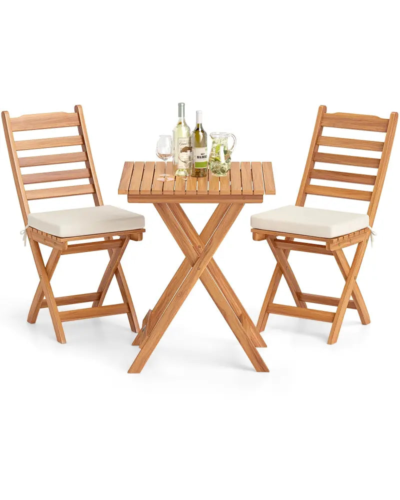 Folding Chair Table Set with Soft Seat Cushions and Table-White - White - Patio Conversation Sets