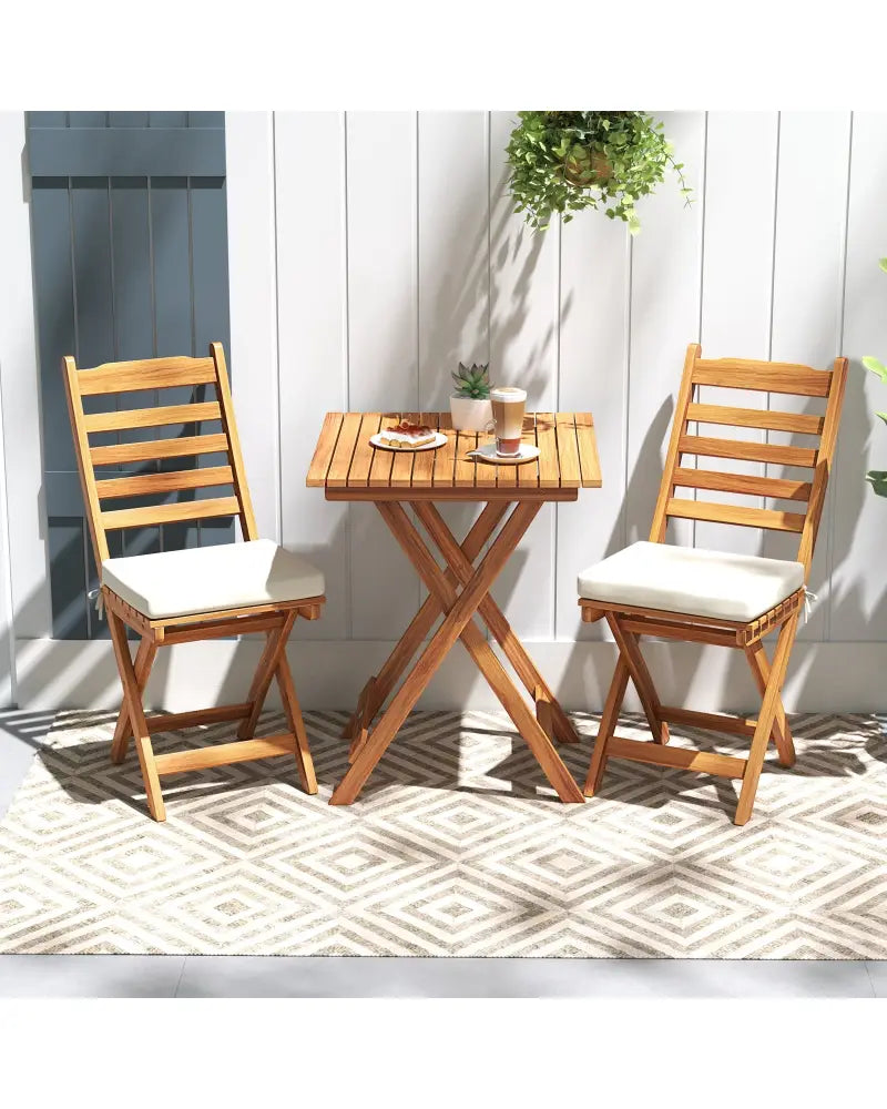 Folding Chair Table Set with Soft Seat Cushions and Table-White - White - Patio Conversation Sets