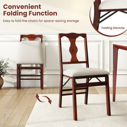 Folding Chairs Set of 2 Upholstered Dining Chairs with Comfy Padded Seats-Brown - Beige - Dining Chairs