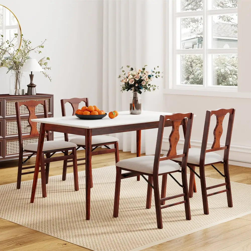 Folding Chairs Set of 2 Upholstered Dining Chairs with Comfy Padded Seats-Brown - Beige - Dining Chairs