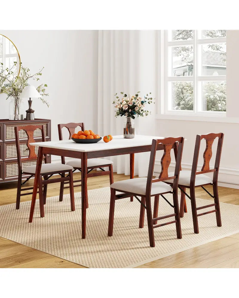Folding Chairs Set of 2 Upholstered Dining Chairs with Comfy Padded Seats-Brown - Beige - Dining Chairs