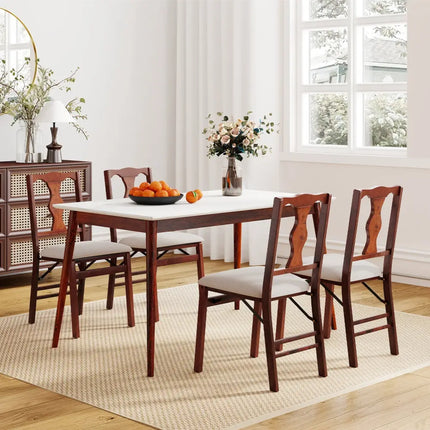 Folding Chairs Set of 2 Upholstered Dining Chairs with Comfy Padded Seats-Brown - Beige - Dining Chairs