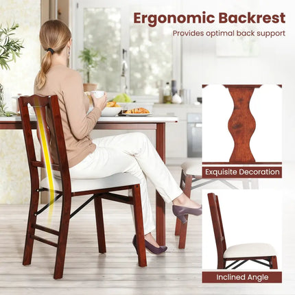 Folding Chairs Set of 2 Upholstered Dining Chairs with Comfy Padded Seats-Brown - Beige - Dining Chairs
