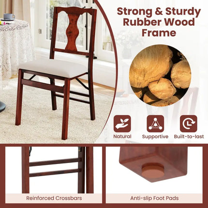 Folding Chairs Set of 2 Upholstered Dining Chairs with Comfy Padded Seats-Brown - Beige - Dining Chairs