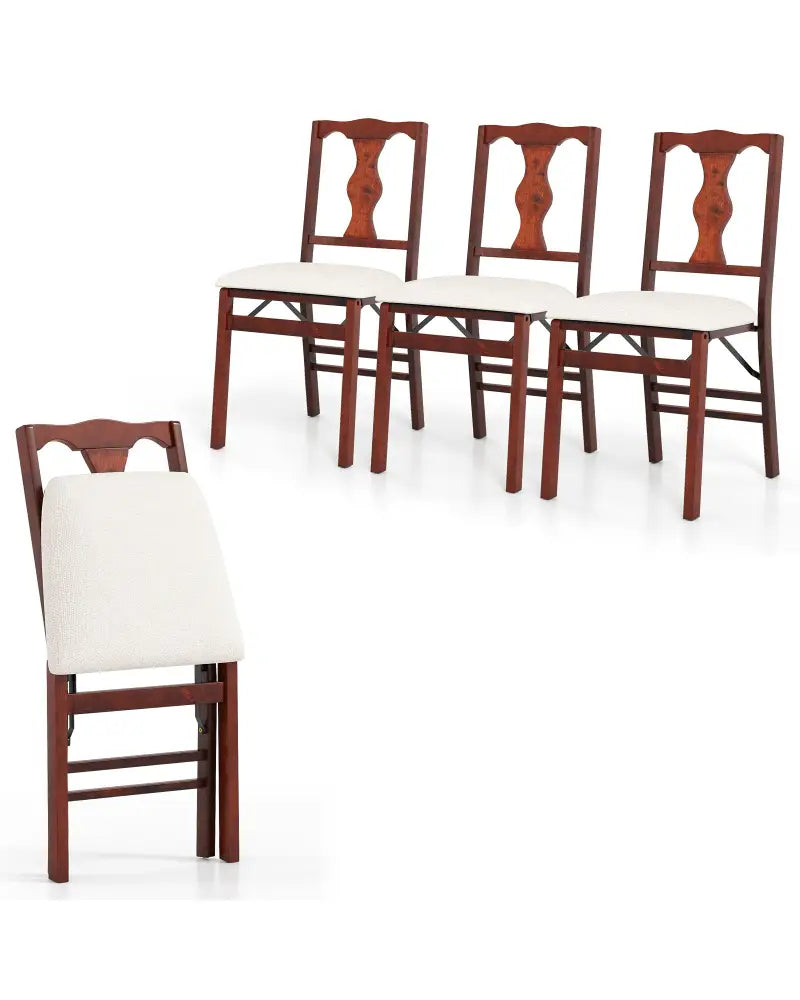 Folding Chairs Set of 4 Upholstered Dining Chairs with Comfy Padded Seats-Brown - Beige - Dining Chairs