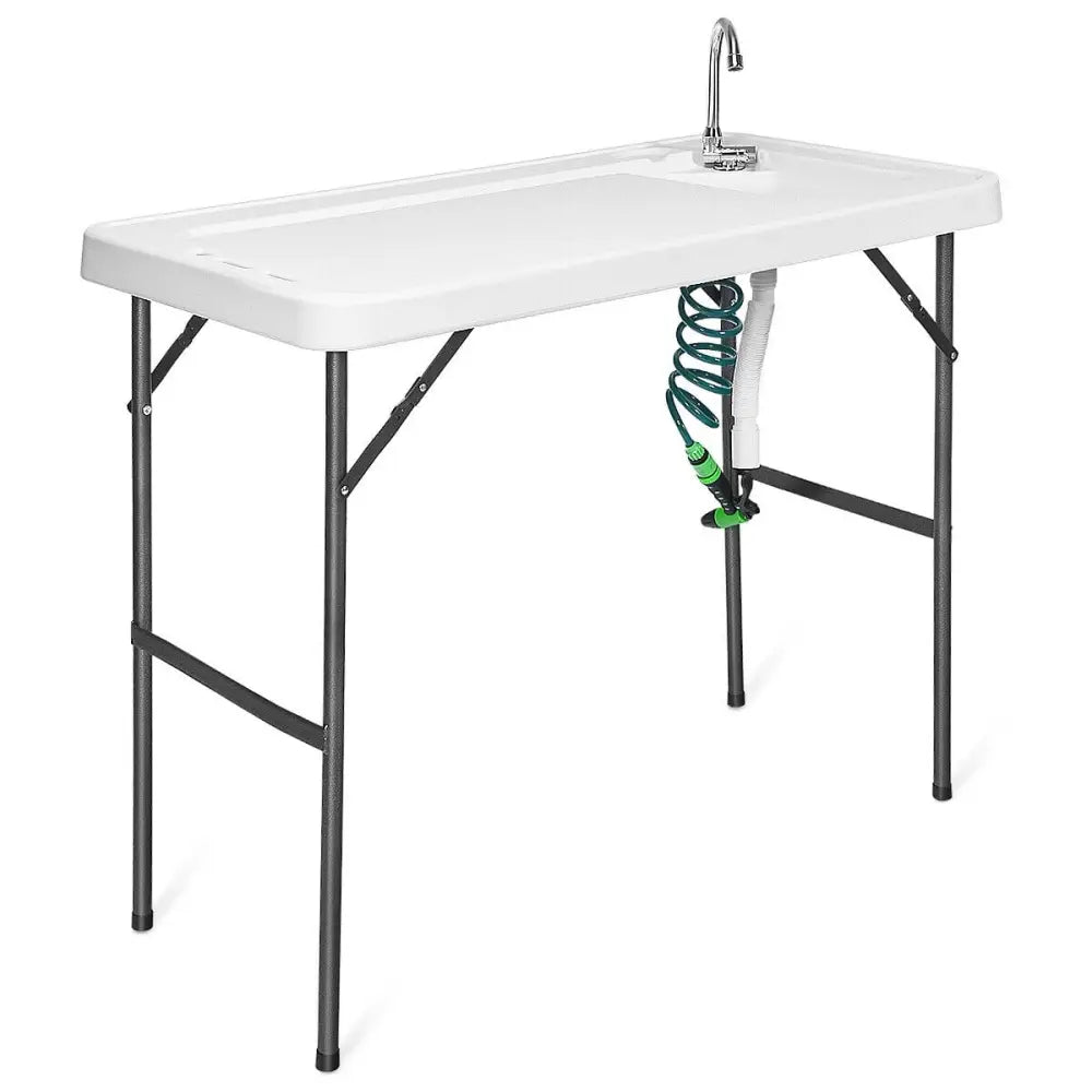 Folding Cleaning Sink Faucet Cutting Camping Table with Sprayer - White - Camping Furniture