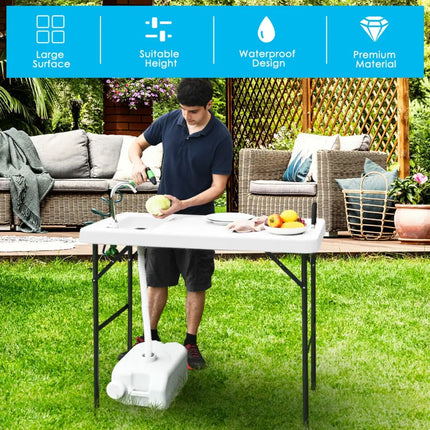 Folding Cleaning Sink Faucet Cutting Camping Table with Sprayer - White - Camping Furniture