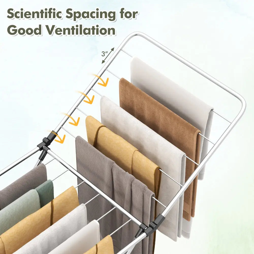 Folding Clothes Drying Rack with Adjustable Wings for Indoor and Outdoor Use - Silver - Drying Racks