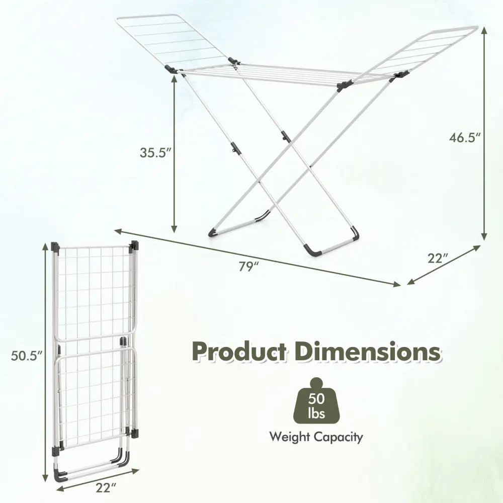 Folding Clothes Drying Rack with Adjustable Wings for Indoor and Outdoor Use - Silver - Drying Racks