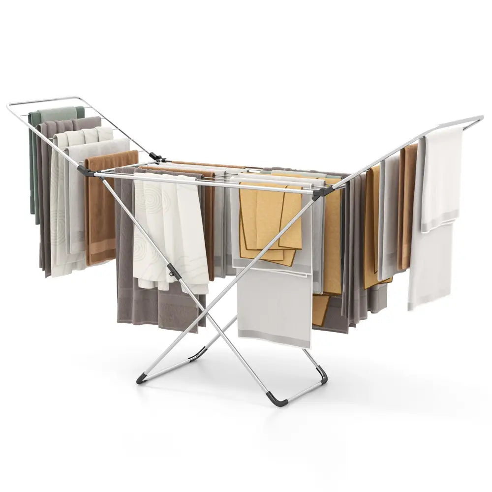 Folding Clothes Drying Rack with Adjustable Wings for Indoor and Outdoor Use - Silver - Drying Racks