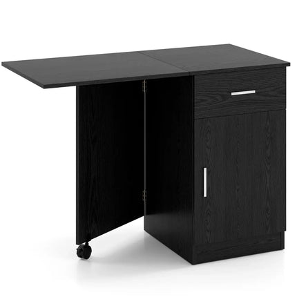 Folding Computer Desk with Drawer Mobile Home Office Desk with Cabinet-Black - Black - Computer Desks