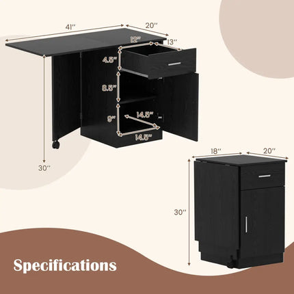 Folding Computer Desk with Drawer Mobile Home Office Desk with Cabinet-Black - Black - Computer Desks