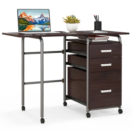 Folding Computer Laptop Desk Wheeled Home Office Furniture-Brown - Brown - Writing Desks