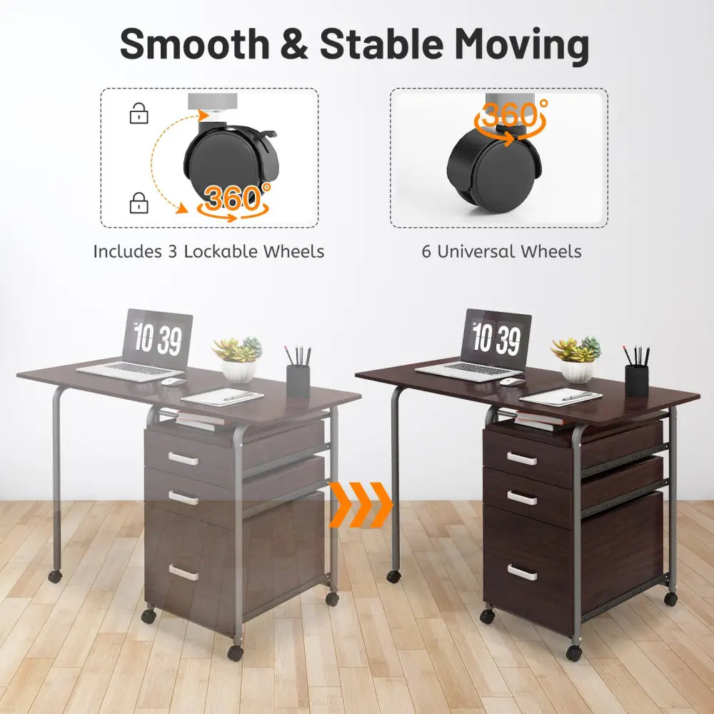Folding Computer Laptop Desk Wheeled Home Office Furniture-Brown - Brown - Writing Desks