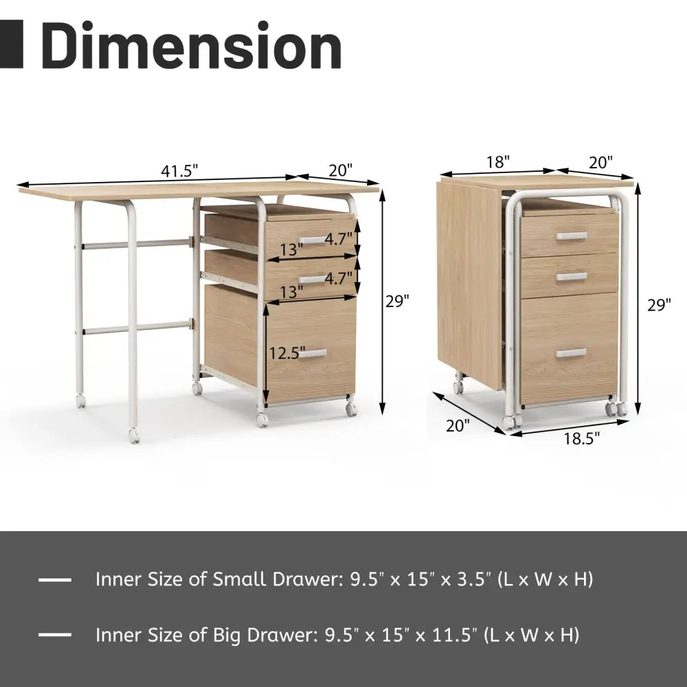Folding Computer Laptop Desk Wheeled Home Office Furniture-Natural - Natural - Writing Desks