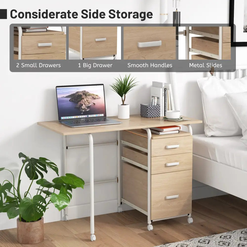 Folding Computer Laptop Desk Wheeled Home Office Furniture-Natural - Natural - Writing Desks